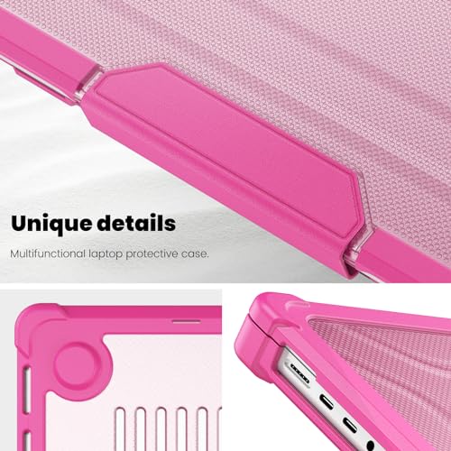 Batianda Heavy Duty Case for New MacBook Pro 16 inch 2026 M5 2024 M4 M3 M2 M1 Pro Max Chip - Starry Dot-Matrix Cover with PU Leather Spine & Foldable Stand - Full Protection Anti-Collision, Pink - color: Pink