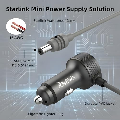 Starlink Mini Car Adapter, 5M/16FT, 3in1 Starlink Mini Power Cable | Waterproof for Cars, Trucks, RVs & Boats, 12V-48V, Aviation Aluminum Shell, Ai Chip for Stable Power - size: 5M/16FT
