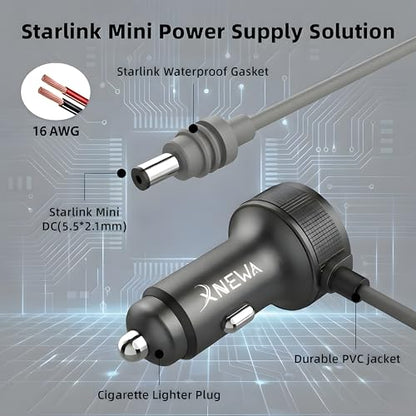 Starlink Mini Car Adapter, 5M/16FT, 3in1 Starlink Mini Power Cable | Waterproof for Cars, Trucks, RVs & Boats, 12V-48V, Aviation Aluminum Shell, Ai Chip for Stable Power - size: 5M/16FT