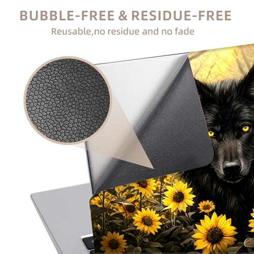 Universal Laptop Skin Sticker for 12/13/14/15.6 Inch Laptops, Reusable Vinyl Laptop Decal Cover, Waterproof Scratch Resistant Notebook Skin with 2 Wrist Pads,Sunflower Wolf - color: Sunflower Wolf