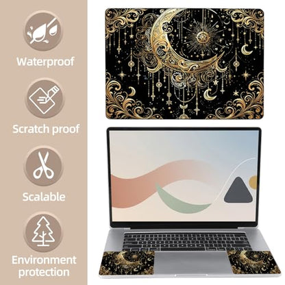 Universal Laptop Skin Sticker for 12/13/14/15.6 Inch Laptops, Reusable Vinyl Laptop Decal Cover, Waterproof Scratch Resistant Notebook Skin with 2 Wrist Pads,Golden Moon - color: Golden Moon