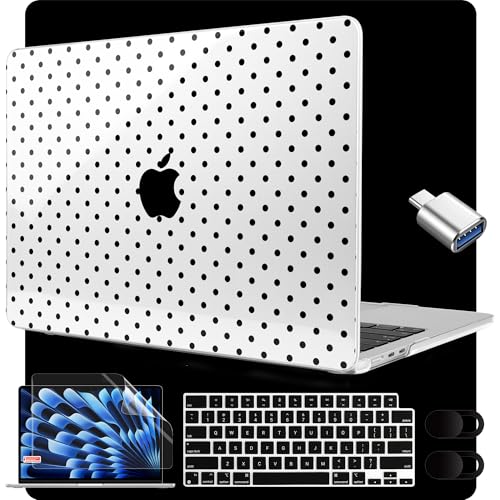 MEEgoodo for M5/M4/M3/M2 MacBook Air 15 inch Case 2026 2025 2024 2023, Case Fit Model (A3448/A3241/A3114/A2941) for MacBook Air 15.3 inch, Poka Dot Black - color: Poka Dot Black