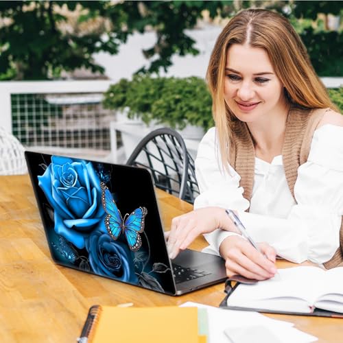 Laptop Skin Sticker Decal, Universal Reusable Vinyl Laptop Cover for 12" 13" 13.3" 14" 15" 15.4" 15.6" Notebook PC, Reusable Waterproof Scratch-Resistant with 2 Wrist Pads,Blue Rose Butterfly - color: Blue Rose Butterfly