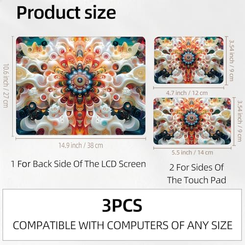 Psychedelic Fractal Kaleidoscope Universal Laptop Skin Sticker 3PCS, Protective Decal Trim-to-Fit 11.6" 13.3" 14" 15.6" Laptop Vinyl Cover, Removable Anti-Scratch Computer Decal Protector - color: Psychedelic Fractal Kaleidoscope
