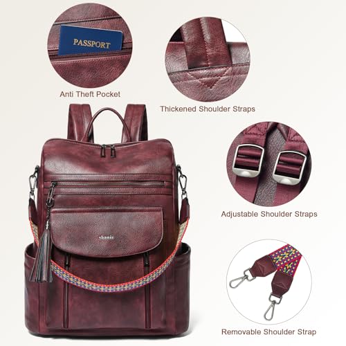 Laptop Backpack for Women 15.6 inch,Travel Leather Backpack Purse Nurse Teacher Carry on Backpack Computer Bag,Professional Water-Resistant College Business Work Casual Daypack,Two-tone Maroon - color: Two-tone Maroon