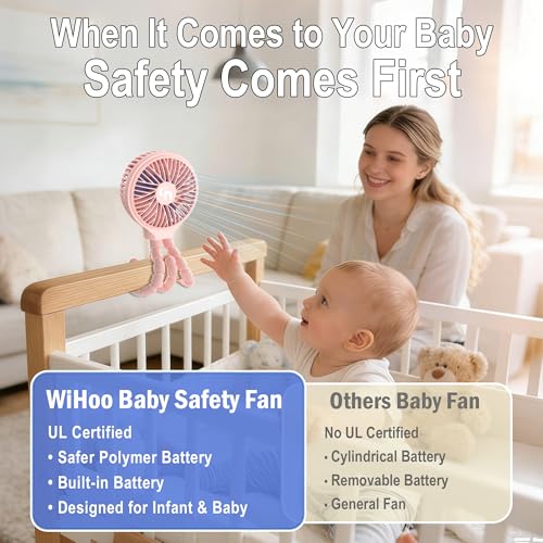 WiHoo Portable Stroller Fan, 11H Ultra-long Battery Life 3 Speed 360°Rotate, USB Rechargeable or Battery Operated Cooling Clip On Personal Fan for Baby Crib Travel Car Seat Pink - color: Pink