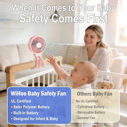 WiHoo Portable Stroller Fan, 11H Ultra-long Battery Life 3 Speed 360°Rotate, USB Rechargeable or Battery Operated Cooling Clip On Personal Fan for Baby Crib Travel Car Seat Pink - color: Pink