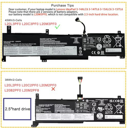 L20M3PF0 Laptop Battery Replace for Lenovo IdeaPad 3-14ITL6 3-15ITL6 3-17ITL6 / S14 V14 V15 V17 G2-ITL G3-IAP / K14 Series L20C3PF0 L20L3PF0 - size: 13.43*4.41*1.34 inches L20M3PF0