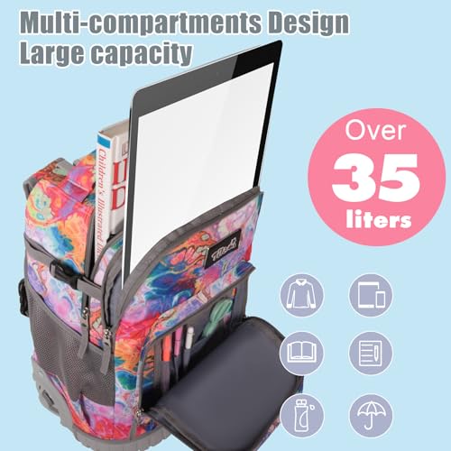 Tilami Rolling Backpack for Kids 19 inch with Lunch Bag Wheeled Laptop Backpack,Dream - color: Dream