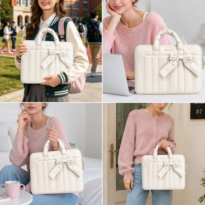 MOSISO Laptop Case 14 inch, 14 inch Puffy Laptop Sleeve Compatible with HP Lenovo Dell ASUS Acer, HP Stream, Dell Latitude, Lenovo IdeaPad, Rectangle Quilted Carrying Bag with Bow&Handle, Sand - color: Sand, size: 14 inch