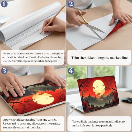 Universal Laptop Skin Sticker Decal,15.6 Inch Laptop Vinyl Cover for 13" 14" 15.6" Laptop,Scratch-Resistant Waterproof Protector Wrap,Reusable with Wrist Pads,Red Sun Mountains - color: Red Sun Mountains