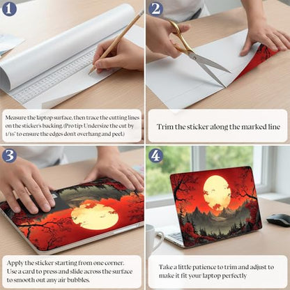 Universal Laptop Skin Sticker Decal,15.6 Inch Laptop Vinyl Cover for 13" 14" 15.6" Laptop,Scratch-Resistant Waterproof Protector Wrap,Reusable with Wrist Pads,Red Sun Mountains - color: Red Sun Mountains