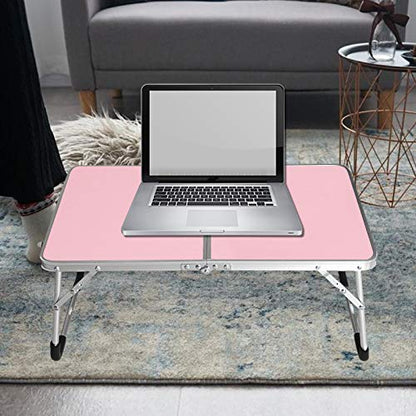 Foldable Laptop Table, Bed Desk, Breakfast Serving Bed Tray, Pink | [Portable Mini Picnic Table & Ultra Lightweight] [Folds in Half with Inner Storage Space] - color: Pink