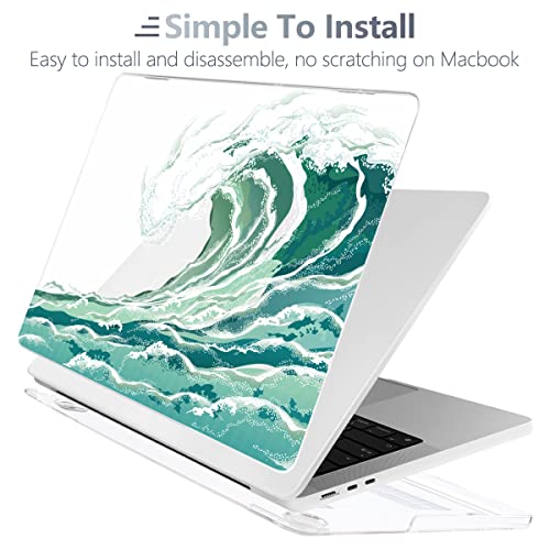 Batianda AstroGrid Case for MacBook Air 13.6" M2-M5 Chip, Aqua Wave | 4-in-1 set with aqua ocean wave design, lightweight slim hard shell protection for beach lovers, surfers and students - color: Waves