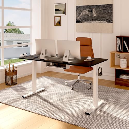 FLEXISPOT EN2 55"x28" Whole-Piece Standing Desk with Power Strip, Black | Whole-Piece Desktop, Easy-Access Clamp Power Strip, Organized Cable Management, Modern Home Office Setup - color: Black Top + White Frame, size: 55x28"