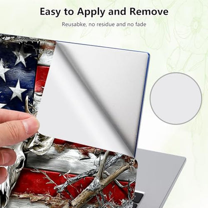 Laptop Skin Sticker Decal, Universal Reusable Vinyl Laptop Cover for 12" 13" 13.3" 14" 15" 15.4" 15.6" Notebook PC, Reusable Waterproof Scratch-Resistant with 2 Wrist Pads,American Flag Retro Deer - color: American Flag Retro Deer