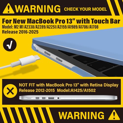 IBENZER Compatible with MacBook Pro 13 Inch Case M2 M1 2026 2025 2024 2023 2022 A2338 A2289 A2251 A2159 A1989 A1706 A1708, Hard Shell Case & Keyboard Cover for Mac Pro 13, Airy Blue, T13ARBL+1B - color: Airy Blue