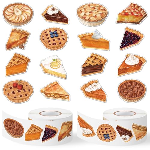 Thanksgiving Pie Sticker for Laptop Water Bottle Scrapbook Gift | Autumn Thanksgiving Watercolor Waterproof Pie Easy Peel Sticker Roll for Scrapbooking Gift Wrapping Holiday Decor Kids Crafts - style: Autumn Thanksgiving Pie