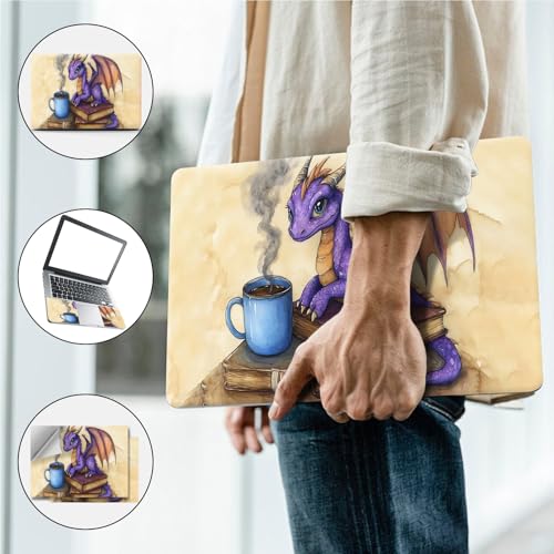 Universal Laptop Skin, DIY Cut-to-Fit Vinyl Cover Compatible with HP, Dell, Lenovo, Mac (13.3" to 15.6"), Anti-Scratch, No Residue & Bubble-Free Protective Decal Sticker, Bookworm Dragon Coffee - color: Bookworm Dragon Coffee