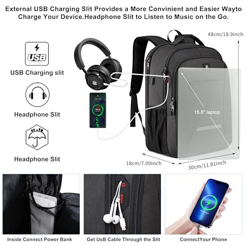 CAFELE Laptop Backpack, 17.3 Inch, Water-Repellent, USB Charging Port, for Business Travel School (Gray, 17.3 inches) - color: Gray