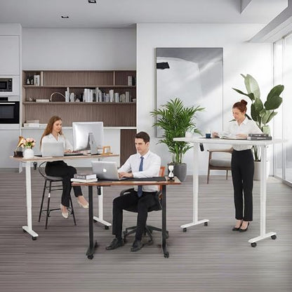 farexon Electric Standing Desk Adjustable Height, 71 x 28 Inch Sit Stand up Desk with Large Mouse Pad, Double Metal Hook,4 Wheels,4 Memory Preset Heights Home Office Computer Desk（Brown） - color: Brown, size: 71 x 28''