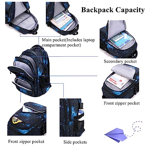 Mildame Galaxy Print Rolling Backpack for School Boys Girls with Lunch Bag Teens Bookbag with Wheels Kids Trolley Bag Set, Six Wheels - color: Blue Space Set-6 Wheels