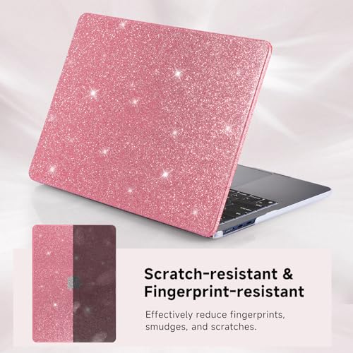 Funut Glitter Case for MacBook Air 13 Inch 2022 2021 2018 Release M1 A2337 A2179 A1932, MacBook Air 2020 Case, Women Girls Shiny Sparkle Bling PU Leather Hard Shell Cover & Keyboard Cover, Pink - color: Glitter Pink, size: Mac Air 13" 2018-2022(A1932/A217