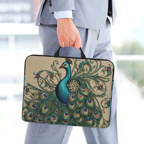 14 Inch Laptop Sleeve Case Waterproof Lightweight Laptop Case Bag Peacock Travel Laptop Bags With Handle Briefcase Messenger Bag For Women Men