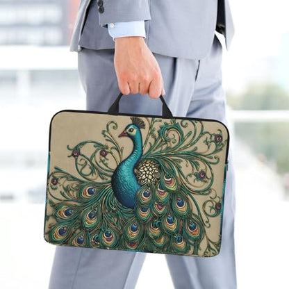 14 Inch Laptop Sleeve Case Waterproof Lightweight Laptop Case Bag Peacock Travel Laptop Bags With Handle Briefcase Messenger Bag For Women Men