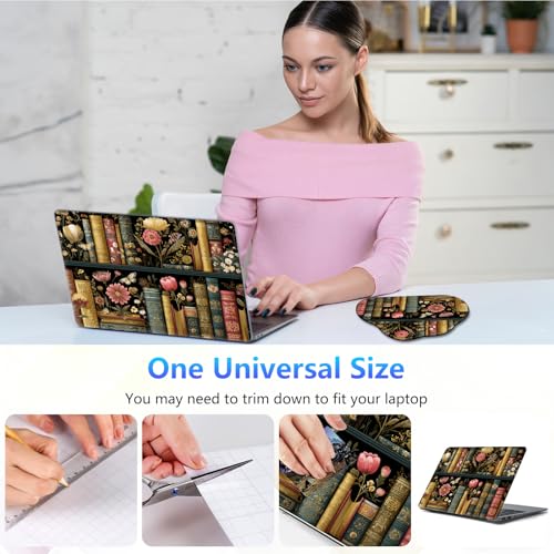 Laptop Skin Sticker Decal 15-15.6 Inch with Cute Mouse Pad, Universal Reusable Vinyl Sticker for 12.1 13 13.3 14 15.4 Inch Netbook and Notebook PC, Bookcase Floral - color: Bookcase Floral