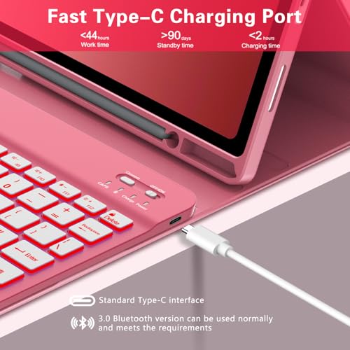 Keyboard Case for Samsung Galaxy Tab A9 Plus 5G 11 inch 2023 (SM-X210/X216/X218), 7 Color Backlit Detachable Keyboard Bluetooth, Smart Folio Cover with S Pen Holder for Galaxy Tab A9+ 11"(Dark Pink) - color: Dark Pink