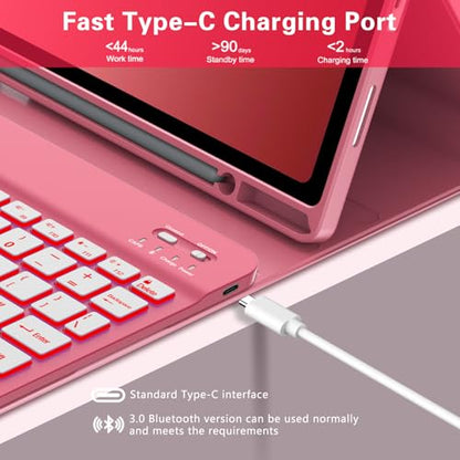 Keyboard Case for Samsung Galaxy Tab A9 Plus 5G 11 inch 2023 (SM-X210/X216/X218), 7 Color Backlit Detachable Keyboard Bluetooth, Smart Folio Cover with S Pen Holder for Galaxy Tab A9+ 11"(Dark Pink) - color: Dark Pink