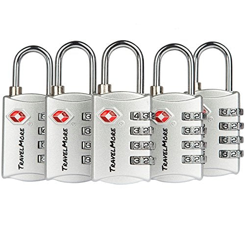 5 Pack TSA Luggage Locks with 4 Digit Combination – Heavy Duty Set Your Own Padlocks for Travel, Baggage, Suitcases & Backpacks - Silver - color: Silver, size: 5 Pack