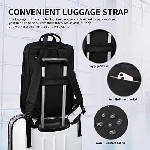 GOLF SUPAGS Travel Laptop Backpack for Women Anti Theft Slim Durable College Bookbag Business Computer Bag Fit 15.6Inch Notebook (Black, 15.6Inch) - color: Black, size: 15.6 Inch