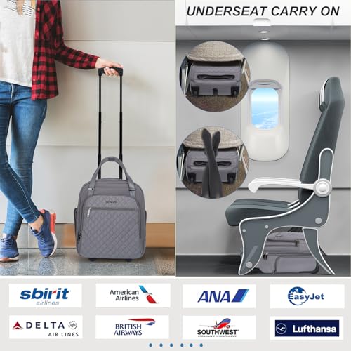 EMPSIGN Underseat Carry On Wheeled - 16" Carry on Bag with Wheels Multi-functional Lightweight Rolling Bag Overnight Weekender Small Suitcase for Women Men Travel Business, Dark Grey - color: Dark Grey
