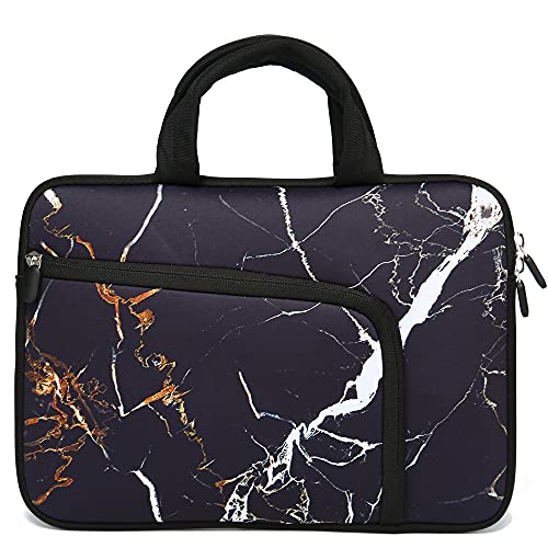 11 11.6 12 12.1 12.5 inches Laptop Sleeve Chromebook Case Ultrabook Case Notebook Sleeve PC Messenger Bag Tablet Case Neoprene Handle Sleeve for Men Women, Two Pockets (Black Marble) - color: Black Marble, size: For 11" 11.6" 12" 12.1" 12.5 Inch
