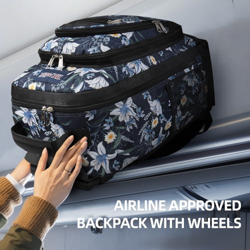 20" 2-in-1,Wheeled Travel Luggage Bag w/Telescopic Handle | Rolling Travel Luggage w/2 Wheels,Trolley Suitcase,Spacious Storage Design,2561-20''-Blue Lilies - color: JH-2561-Blue Lilies-20
