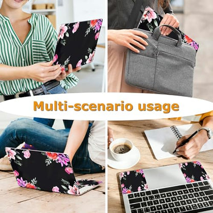 Universal Laptop Skin Sticker with 2 Wrist Pad Decals, 3-Piece Removable Vinyl Laptop Cover, Purple Red Flowers Waterproof Anti-Scratch, Easy-Trim Fit for 13.3" 14" 15.6" Laptops - color: Purple Red Flowers