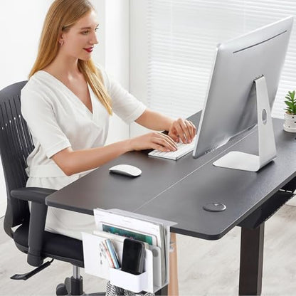 LUKETURE 2 Tier Desk Side Storage, No Drill Laptop Mount with Pen Holder | Fits Flat Edge Desks 0.3 to 2.8 Inches,Secure Grip on Wood, Glass, or Metal Surfaces Without Slipping - color: White(2 Tie)