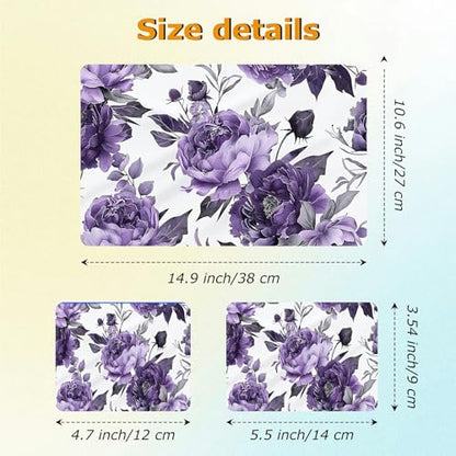 Universal Laptop Skin Sticker with 2 Wrist Pad Decals, 3-Piece Removable Vinyl Laptop Cover, Purple Roses Waterproof Anti-Scratch, Easy-Trim Fit for 13.3" 14" 15.6" Laptops - color: Purple Roses