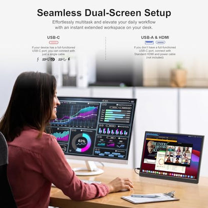 Portable Monitor 14 Inch 1200P USB-C HDMI Ultra-Slim Travel Monitor with Kickstand, Compatible with Xbox, Laptop, PC, Mac Phone, PS, Swich IPS Ultra-Thin Zero Frame Gaming Monitor - size: 14" 1200P