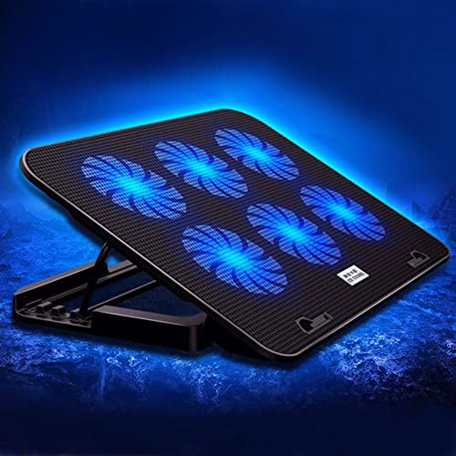 Six Fans Laptop Cooling Pad 2 USB Port Cooler Pad Stand for Laptop Quiet USB Cooling Fan Adjustable Height, Black