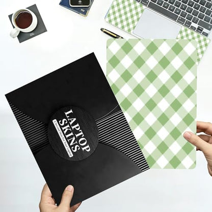 Universal Laptop Skin Sticker with 2 Wrist Pad Decals, 3-Piece Removable Vinyl Laptop Cover, Green Checkered Waterproof Anti-Scratch, Easy-Trim Fit for 13.3" 14" 15.6" Laptops - color: Green checkered