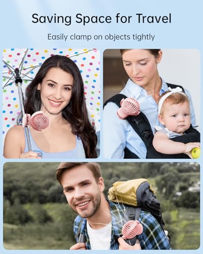 SWEETFULL Portable Clip on Fan - Mini Personal Fan with - Pink | Strong Clamp, 3 Speeds, 11Hrs Cooling, Cute Small Desk Cooler for Stroller Bed Pet Carriers Umbrell Travel Outdoor