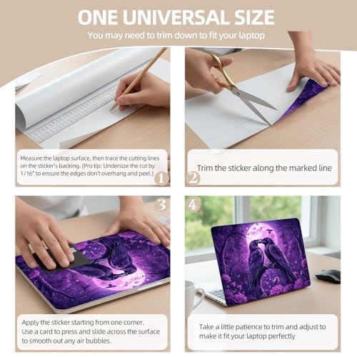 Universal Laptop Skin Sticker for 12/13/14/15.6 Inch Laptops, Reusable Vinyl Laptop Decal Cover, Waterproof Scratch Resistant Notebook Skin with 2 Wrist Pads,Purple Ravens - color: Purple Ravens