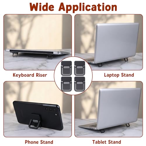 4PCS Portable Keyboard Riser Self Adhesive Laptop Stand Mini Invisible Computer Feet for Desk Computer Keyboard Stand Laptop Holder with Anti Slip Silicone(Black) - color: Black