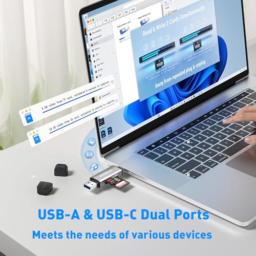 SD Card Reader USB C, 2-in-1 Dual Slot Micro SD Adapter, USB 3.0 High Speed Memory Card Reader for SD,Micro SD,SDHC,SDXC,Compatible with MacBook Pro/Air, iPhone 15/16, iPad, Laptop, Android