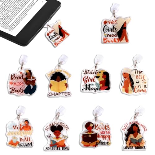 Wxiben Dust Plug Charm for Kindle - 9 Pack Dust Plug Compatible with Type C/USB C Charging Port Pendant Plug Cover for Phone E-Reader Book Lover Gifts Dust Plug Accessories for Women Men - style: Black Girl Reading