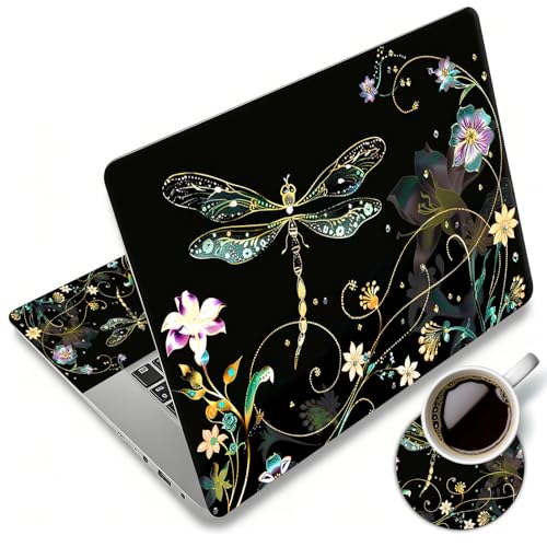 Laptop Skin Sticker Decal 12"-15.6" Universal Laptop/Notebook/Netbook Vinyl - Waterproof Scratch Resistant,Fits HP Dell Lenovo MacBook,2 Free Wrist Pads,Easy Apply & Remove,Dragonfly Floral - color: Dragonfly Floral