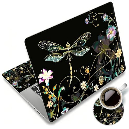 Laptop Skin Sticker Decal 12"-15.6" Universal Laptop/Notebook/Netbook Vinyl - Waterproof Scratch Resistant,Fits HP Dell Lenovo MacBook,2 Free Wrist Pads,Easy Apply & Remove,Dragonfly Floral - color: Dragonfly Floral